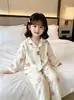 Conjunto de ropa de estar para niños estilo solapa, pijama fino de algodón para primavera y otoño, ropa para aire acondicionado para niñas, cárdigan de manga larga, ropa de dormir estilo coreano para niñas