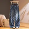 Pantalones de campana a cuadros, nueva colección de otoño para mujer, jeans de pierna ancha modernos y populares, retro de cintura alta, pantalones largos adelgazantes