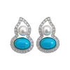 ¡Antiguo! Aretes de Perla en Forma de Calabaza Incrustados con Diamantes Turquesa Azul, Nuevos Aretes Elegantes de Estilo Chino con un Toque de Lujo Ligero y Gama Alta