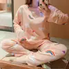 Pijama Delgado de Otoño e Invierno para Mujer, Estilo Dulce Casual, Top de Manga Larga con Cuello Redondo + Pantalones Largos, Conjunto de Ropa para el Hogar Petite