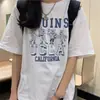 Camiseta de Verão de Manga Curta Lightning Warehouse para Mulheres, Corte Solto, Estilo Coreano, Moda Ins, Estampa de Desenho Versátil, Blusa Feminina de Manga Meia