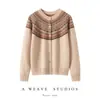 Novo Cardigan Tricotado Jacquard Feminino de Gola Redonda 100% Caxemira, Manga Longa, Retrô, Outono e Inverno 2025, Suéter Quente de Caxemira