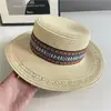 Sombrero de Paja Mujer Estilo Étnico Versátil Moda Casual Verano Protección Solar Sombrilla Sombrero de Viaje Plano Nuevo Sombrero de Playa
