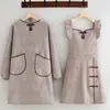 Nuevo Mono de Tela de Algodón Delantal de Cocina Hogar Trabajo Delantal de Cintura Transpirable Resistente a la Suciedad Manga Larga Ropa de Trabajo para Catering Mujeres