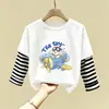 Camiseta de manga larga de algodón puro para niño 2026 primavera y otoño nueva elegante de dibujos animados estilo dos piezas falsas camiseta base de primavera para niño