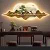 Sala de Estar Pintura Decorativa Novo Estilo Chinês Parede de Fundo de Sofá Sala de Chá de Luxo Paisagem Atmosférica Mural Luminoso com Iluminação LED