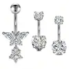 Set Europeo y Americano de 3 Piezas para Piercing de Ombligo con Anillos de Ombligo de Acero Inoxidable con Forma de Corazón y Mariposa de Zirconia