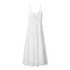 Vestido Branco Feminino Europeu e Americano Novo Estilo de Férias Primavera e Verão Sem Mangas Costura Alça Longa Costas Abertas com Cadarço
