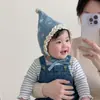 Chapéu de bebê coreano Yipan estilo novo ins retrô jeans bebê pompom elfo de bebê chapéu de tricô