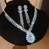 Aretes Anillo Ovalado de Zirconia Collar para Mujer Personalizado Exquisito Moda Cadena para Clavícula Set de Joyería de Lujo Ligero Gama Alta
