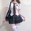 Uniforme de Clase de Graduación Uniforme Femenino Deseo Puro Senior Camisa jk Manga Corta Estilo Japonés Uniforme Escolar Traje Estilo Preppy Falda a Cuadros Traje