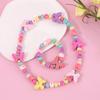 Conjunto de collar y pulsera de madera con dibujos animados para niños transfronterizos, hecho a mano, con cuentas de color caramelo, bonito collar de princesa de siete colores