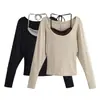 26197-26 Otoño Estilo Coreano Holgado Tencel Estilo Chica Picante Cuello en U Grande Liso Manga Larga Suéter Camiseta Conjunto de Dos Piezas