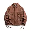 Chaqueta de trabajo retro simple estilo japonés Rumeng con bolsillos grandes para hombre, abrigo casual holgado a prueba de viento de moda para otoño