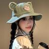 Sombrero de Pescador de Mezclilla con Orejas de Oso para Mujer Primavera y Verano Nuevo Combinación Total Sombrero Pequeño que Afina el Rostro Protección Solar para Exteriores Sombrero de Cubo