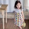 Vestido de Verão para Meninas, Estilo Coreano, 3-6 Anos, Vestido Colorido de Bolinhas sem Mangas com Barra Doce