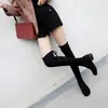 Botas altas de ante para mujer, punta redonda, para otoño e invierno, transfronterizas, ligeras, tacón medio, talla grande, versátiles, suela de goma antideslizante, elásticas, hasta la rodilla, para mujer