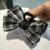 Grampo de Cabelo com Laço Xadrez Estilo Coreano com Strass 13cm, Disponível em Várias Cores, Presilha Elegante, Acessório de Cabelo Versátil da Moda para Mulheres