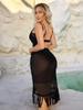 Verão Transfronteiriço Novo Europeu e Americano Sexy Desejo Puro Transparente Blusa Proteção Solar Vestido de Férias de Praia à Beira-Mar com Franjas Feminino