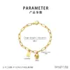 Pulsera Cuadrada de Moda con Letras Inglesas (26), Cadena Sencilla Tipo Clip Estilo Ins, Bola Redonda, Acero de Titanio Chapado en Oro de 18K