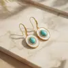 Brincos Pingente Ovais de Turquesa de Luxo Leve Estilo Francês para Mulheres, Temperamento Retrô de Nicho, Presilhas de Orelha Estilo Minimalista Tendência