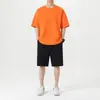 Camiseta Lisa de Manga Curta com Gola Redonda para Homens 2025 Verão Novo Estilo Japonês Simples Estampada Tamanho Grande Solta Casual