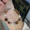 Pulseira de pérolas Olho de Tigre estilo Maillard para mulheres, design de nicho, personalidade, moda, temperamento, pulseira que combina com tudo