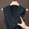 100% lã australiana, 365 gramas, espessado, padrão clássico de losangos, bolsos reais, colete de tricô clássico masculino