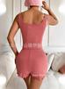 Camisola de Verano Básica Versátil con Cuello Cuadrado Vintage de Spice Girl con Dos Botones, Ajuste Entallado Elástico Súper Corta para Base