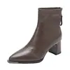 Cremallera metálica puntiaguda nuevos tacones altos tacón grueso botines mujer 2026 moda botas ajustadas cuero suave