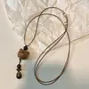 Collar de Oso Cachorro Piedra Ojo de Tigre Madera para Mujer Otoño e Invierno Lindo Diseño de Nicho Cadena para Suéter Accesorios Colgante Largo