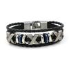 Pulseras de Cuero Trenzado Retro Europeas y Americanas para Hombre con Aleación de Múltiples Patrones y Cuentas de Madera, Accesorios Punk para Hombre, Suministro Transfronterizo