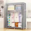 Guarda-Roupa Simples com Cabides Duplos, Guarda-Roupa de Tecido com Reforço de Tubo de Aço, Guarda-Roupa com Estrutura de Aço, Armário Dobrável para Armazenamento de Dormitório, Guarda-Roupa à Prova de Poeira, Transfronteiriço