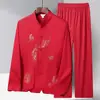 Traje Tang para Hombres de Mediana Edad y Mayores, Conjunto de Camisa y Traje para Abuelo, Atuendo de Manga Larga Tai Chi para Primavera y Verano para Personas Mayores 098