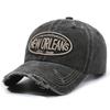 Gorra de béisbol casual de verano para mujer con agujero desgastado, moda retro, lavada, con letras bordadas, de copa suave, para combinar con todo, para hombre