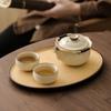 Taza de té de cuenco grande con tapa de gres Ru de color beige Jiuhuan, anti-quemaduras, para hacer té individual, mango anti-quemaduras, tetera, taza de té, juego de té de alta gama