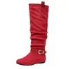 Botas de Moda Retro de Tacón Alto con Hebilla de Cinturón y Diseño Plisado, Botas Cómodas y Suaves sin Cierre Que No Cansan Tus Pies, Zapatos de Mujer para Otoño e Invierno