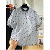 Camisa coreana de manga corta con cuello, súper popular y rejuvenecedora, para mujer, top de algodón a lunares súper elegante para el verano