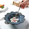 Cerámica de Alivio W & Retro Vajilla Creativa para el Hogar Plato Plano Plato para Comida Occidental Tazón de Arroz Tazón para Fideos Tazón para Sopa Plato de Postre Europeo