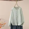 Venda Direta do Fabricante: Camisa Feminina Manga Longa com Gola de Renda Franzida Estilo Japonês, Gaze de Algodão Dupla Camada, Blusa Feminina Artística de Corte Amplo