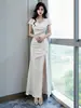 Elegante vestido de noite, vestido sexy para KTV, vestido longo para recepcionistas de boate, traje de atendente de spa e sauna, vestido sereia com decote em V