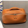 Bolsa de Maquiagem Texturizada em Couro Bovino de Primeira Camada Casual e de Luxo, Necessaire de Viagem Portátil em Couro Genuíno, Bolsa de Cosméticos de Grande Capacidade