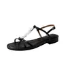Sandalias de Tira en T Estilo Hada con Perlas y Lentejuelas, Diseño Nuevo, Tacón Bajo de 2 cm, Sandalias Cómodas