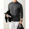 Camiseta de manga larga de algodón puro de alta gama estilo coreano ins para hombre, camiseta básica de cuello medio alto, blanca, nueva otoño 2026, elegante y versátil