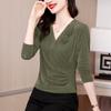 Novo Top Decote V Fashionable Stretch Mesh Ajustado, Feminino e Versátil, Camiseta Modeladora Rejuvenescedora, Camisa Floral da Moda