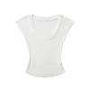 Verão 2025 Novo Europeu e Americano Puro Desejo Levemente Transparente Decote V Ombro Direito Camiseta Feminina Slimming Look Elegante Slimming Look Top Básico