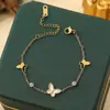 Pulsera de acero de titanio de cuerpo entero de venta caliente transfronteriza para mujer, temperamento de lujo ligero, coreana, galvanoplastia de oro real de 18K, venta al por mayor de joyería