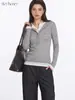 Camisa Henly Heyhenry Estilo Preppy Color Contrastante Manga Larga Camiseta Mujer Primavera y Otoño Nuevo Empalme Falso Dos Piezas Top Ajustado
