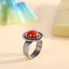 Anel Yu Hong Design com Ágata Vermelha do Sul Incrustada, Estilo Chinês Novo Vintage, Estilo Étnico, Anel Aberto Criativo de Nicho, Direto do Fabricante