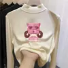Ropa interior térmica para niños con forro de forro polar, nuevo estilo otoño/invierno, camiseta de manga larga de moda para niñas, tejido cepillado, cuello semi-alto, cálida y con estampado